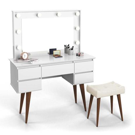 Penteadeira Patrimar Camarim Strass com Banqueta Branco Menor preço em Penteadeira Patrimar Camarim Strass com Banqueta Branco