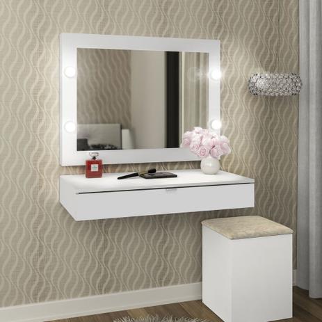 Penteadeira Suspensa Com Puff Branco/Tecido Floral/Pérola - Tecno Mobili Menor preço em Penteadeira Suspensa Com Puff Branco/Tecido Floral/Pérola - Tecno Mobili