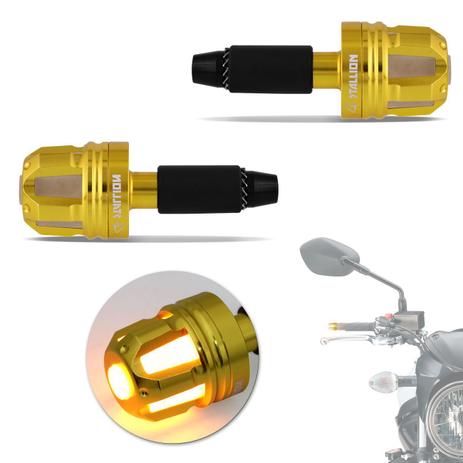 Peso de Guidão Esportivo para Moto com Seta LED Universal Alumínio Dourado Par - St Menor preço em Peso de Guidão Esportivo para Moto com Seta LED Universal Alumínio Dourado Par - St