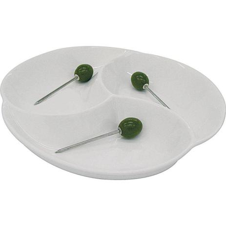 Petisqueira de Porcelana com 3 Palitos 20cm Rojemac Branco Menor preço em Petisqueira de Porcelana com 3 Palitos 20cm Rojemac Branco
