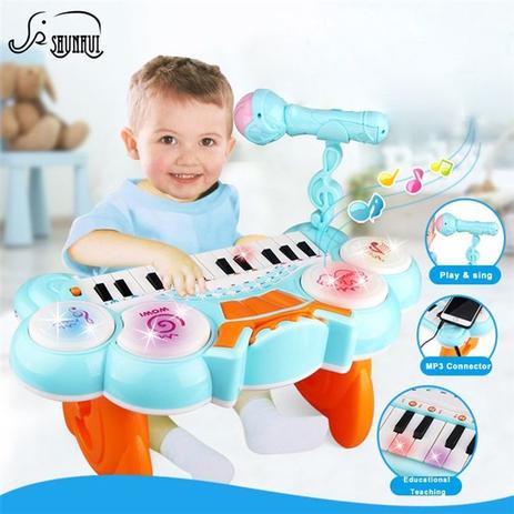 Piano teclado infantil sinfonia com bateria karaoke microfone gravador luz e som meninos - Faça Resolva Menor preço em Piano teclado infantil sinfonia com bateria karaoke microfone gravador luz e som meninos - Faça Resolva