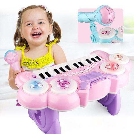 Piano teclado infantil sinfonia com bateria musical karaoke microfone gravador luz e som meninas - Faça resolva Menor preço em Piano teclado infantil sinfonia com bateria musical karaoke microfone gravador luz e som meninas - Faça resolva
