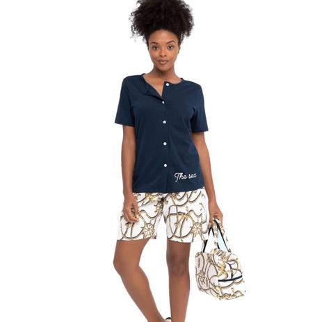 Pijama Feminino Longo Com Botão De Algodão Pima - '2Essential - Preto -  Shop2gether