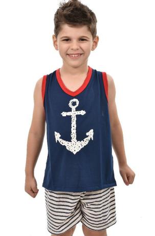 Pijama Curto Ayron Âncora Masculino Infantil Regata Malha PV Estampado  Filho - Pijama Infantil - Magazine Luiza