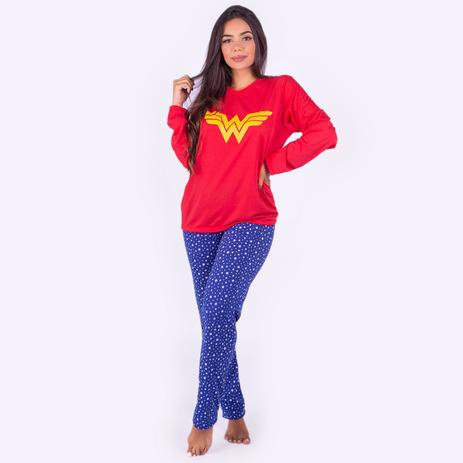 Pijama Feminino Adulto Manga Longa em Malha Estampada Mulher Maravilha - Dyeu Modas Menor preço em Pijama Feminino Adulto Manga Longa em Malha Estampada Mulher Maravilha - Dyeu Modas