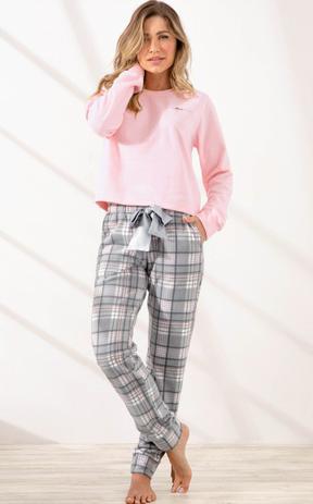 Pijama Feminino Adulto Mixte Manga Longa Rosa com Calça Xadrez Cinza em  Soft extra quente Premium 9986 - Pijama Feminino - Magazine Luiza