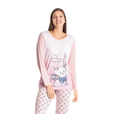 Pijama Feminino Daniela Tombini Bunny Longo Rosa - 6706BP - Pijama Feminino  - Magazine Luiza