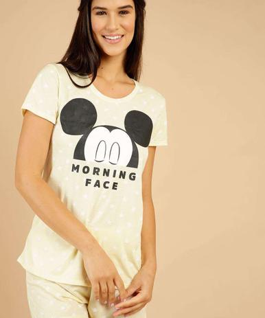 Pijama Feminino Estampa Frontal Mickey Manga Curta Disney -