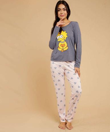 Pijama Feminino Estampa Lisa Manga Longa Simpsons -