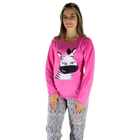 Pijama Feminino Para O Inverno Frio Modelo Fechado E Com Estampa Conjunto Blusa Manga Longa E Calça - Victory