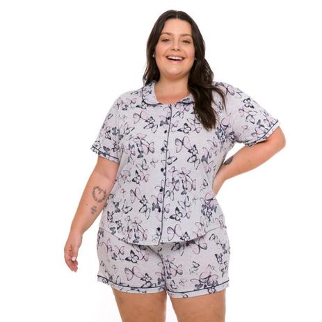 Pijama feminino plus size de botão manga curta amamentação - Evanilda