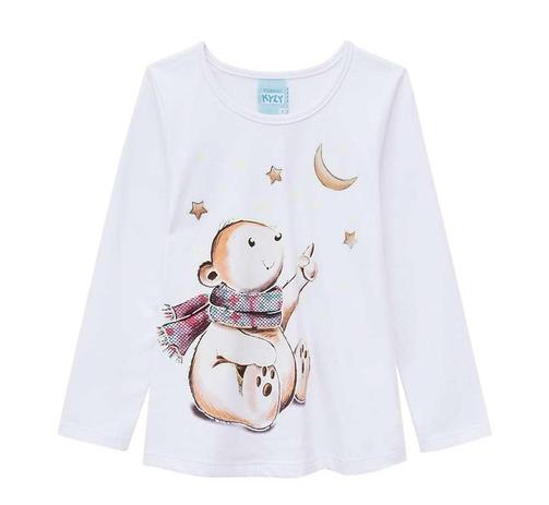 Pijama Infantil menina manga longa branco ursinha - Kyly Menor preço em Pijama Infantil menina manga longa branco ursinha - Kyly