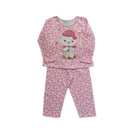 Pijama infantil menina manga longa Ursinho - Kyly Menor preço em Pijama infantil menina manga longa Ursinho - Kyly