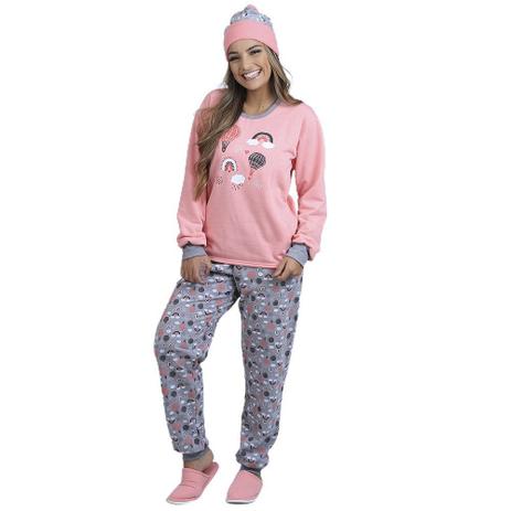 Pijama Juvenil Moletom Feminino Cia Do Corpo Conjunto Blusa Longa De Frio E Calça Tamanho 10 A 16 -