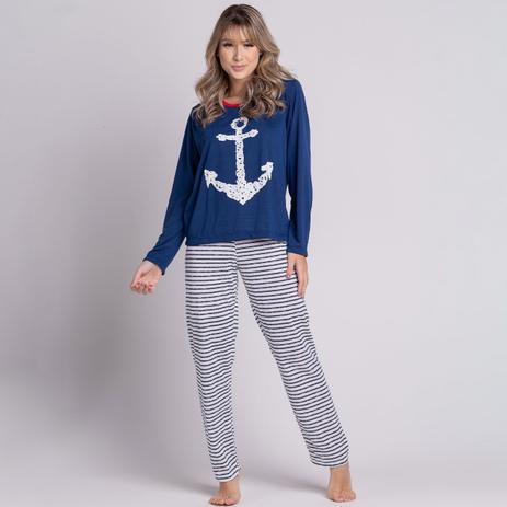 Pijama Longo Feminino Âncora Conjunto Frio Inverno Calça Manga Comprida  Malha - Vekyo - Pijama Feminino - Magazine Luiza