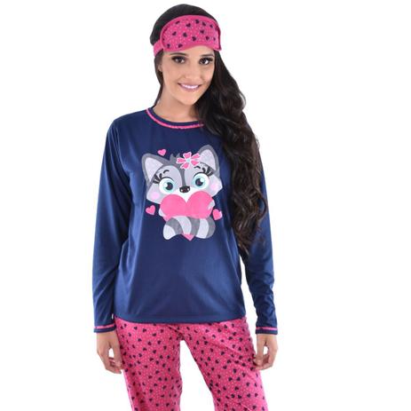Pijama Longo Manga Longa Calça Bichos Feminino Adulto 310 - L&G Confecções