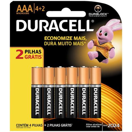 Pilha Palito AAA Leve 6 Pague 4 - Duracell Menor preço em Pilha Palito AAA Leve 6 Pague 4 - Duracell
