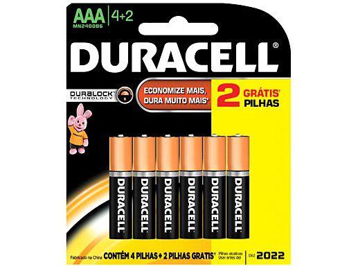 Pilha Palito Duracell Alcalina Tipo AAA - 6 unidades