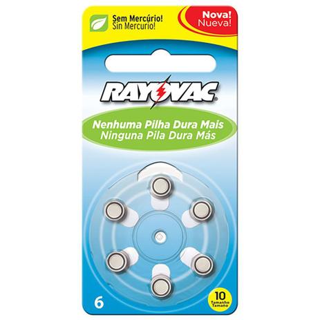 Pilha Rayovac Auditivas sem Mercurio TAM.10 com 6 L10-6LAZM Menor preço em Pilha Rayovac Auditivas sem Mercurio TAM.10 com 6 L10-6LAZM