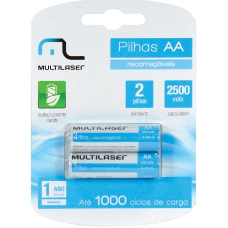 Pilha Recarregável AA Multilaser CB053 Cartela c/2 Unidades 1.2V Menor preço em Pilha Recarregável AA Multilaser CB053 Cartela c/2 Unidades 1.2V