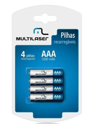Pilha Recarregável AAA Multilaser CB050 - 1000 mAh - com 4 Menor preço em Pilha Recarregável AAA Multilaser CB050 - 1000 mAh - com 4