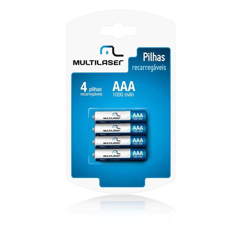 Pilha Recarregavel Multilaser AAA 1000mAh 1.2V 4 unidades Menor preço em Pilha Recarregavel Multilaser AAA 1000mAh 1.2V 4 unidades