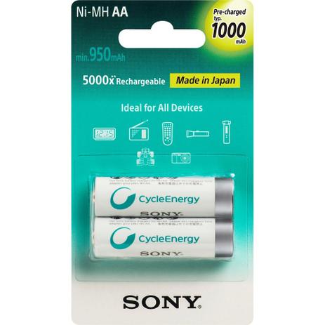 Pilha Recarregável Sony AA Ni-MH 1000 mAh 1.2V Com 2 Pilhas - NH-AA-B2RN Menor preço em Pilha Recarregável Sony AA Ni-MH 1000 mAh 1.2V Com 2 Pilhas - NH-AA-B2RN