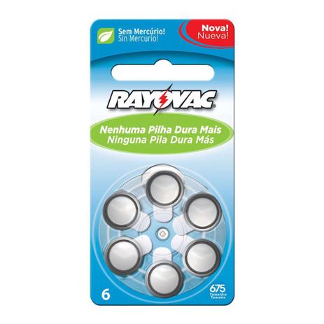 Pilhas Auditivas Rayovac sem Mercurio Tamanho 675 com 6 - L675-6LAZM Menor preço em Pilhas Auditivas Rayovac sem Mercurio Tamanho 675 com 6 - L675-6LAZM