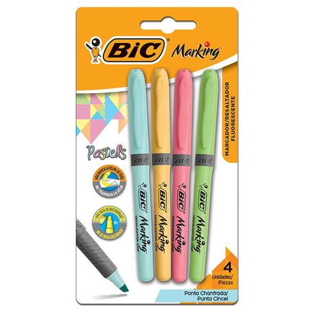 Pincel marca texto Marking Grip pastel - com 4 cores - Bic Menor preço em Pincel marca texto Marking Grip pastel - com 4 cores - Bic