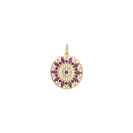 Pingente de Ouro 18k Mandala com Safira, Rubi e Diamantes pi18401 - Joiasgold Menor preço em Pingente de Ouro 18k Mandala com Safira, Rubi e Diamantes pi18401 - Joiasgold