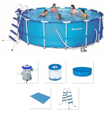 Menor preço em Piscina Bestway 16015 Litros Estrutural com Escada Capa Forro Filtro 110v 56439