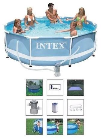 Piscina Intex 4485 Litros PRISM com Bomba Filtro 110v Capa Forro Kit de Limpeza e Escada Menor preço em Piscina Intex 4485 Litros PRISM com Bomba Filtro 110v Capa Forro Kit de Limpeza e Escada