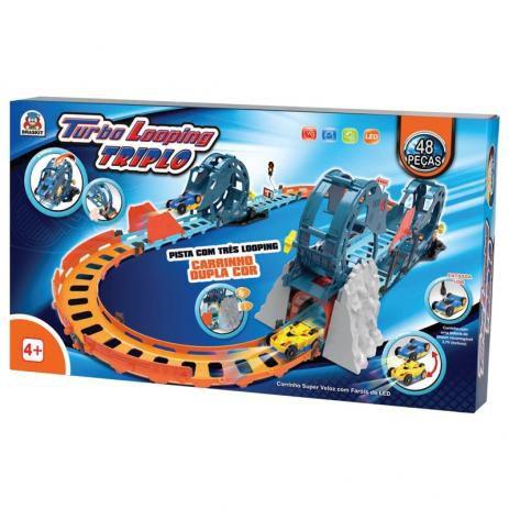 Pista Turbo Looping Triplo Carrinho com Bateria 48 Peças Braskit Menor preço em Pista Turbo Looping Triplo Carrinho com Bateria 48 Peças Braskit