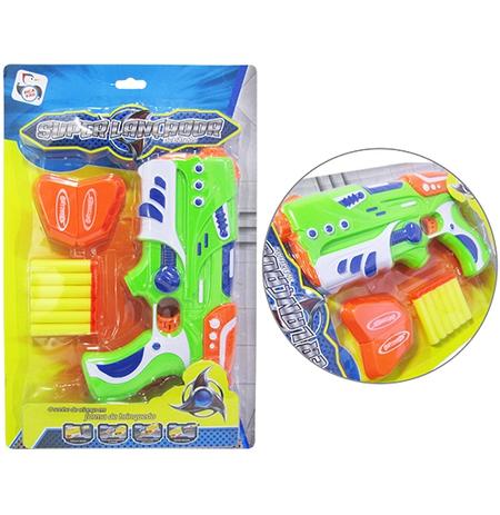 Pistola lanca dardo espuma / ventosa com 6 dardos + 2 suportes colors na cartela - Pica pau Menor preço em Pistola lanca dardo espuma / ventosa com 6 dardos + 2 suportes colors na cartela - Pica pau