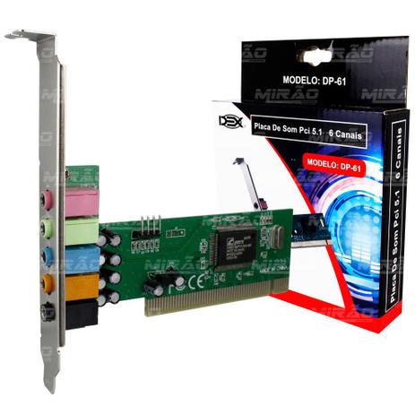 Placa de Som PCI 5.1 6 Canais - DP-61 - Dex Menor preço em Placa de Som PCI 5.1 6 Canais - DP-61 - Dex