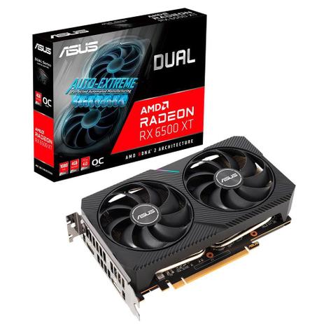 Placa de Vídeo Asus AMD Radeon RX 6500 XT, OC, 4GB, GDDR6, OpenGL, Dual Fan - 90YV0HA1-M0NA00 Menor preço em Placa de Vídeo Asus AMD Radeon RX 6500 XT, OC, 4GB, GDDR6, OpenGL, Dual Fan - 90YV0HA1-M0NA00