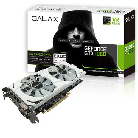 Placa de Vídeo Geforce GTX 1060 6GB GALAX EXOC White 192 Bits Directx 12 Dual Fan - 60NRH7DVM3WE Menor preço em Placa de Vídeo Geforce GTX 1060 6GB GALAX EXOC White 192 Bits Directx 12 Dual Fan - 60NRH7DVM3WE