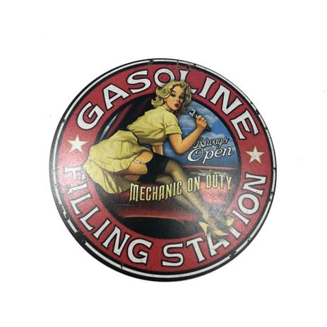 Placa Decorativa Redonda Mdf 35x35cm Retro Vintage Gasoline - Maisaz Menor preço em Placa Decorativa Redonda Mdf 35x35cm Retro Vintage Gasoline - Maisaz