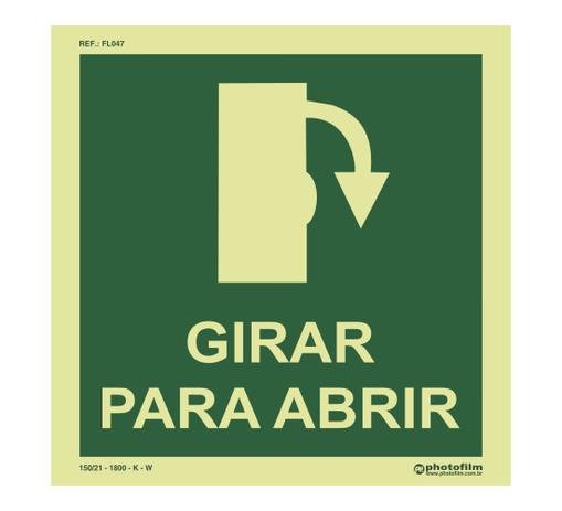 Placa Fotoluminescente Abertura de Portas Gire à Direita para Abrir - Photofilm Menor preço em Placa Fotoluminescente Abertura de Portas Gire à Direita para Abrir - Photofilm