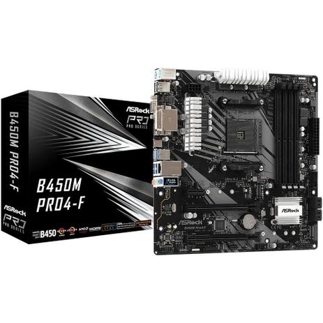 Placa mãe ASRock B450M Pro4-F AM4 DDR4 HDMI DVI-D D-Sub M.2 RGB Sync 7x USB 3.1 90-MXBAB0-A0UAYZ - Arcok Menor preço em Placa mãe ASRock B450M Pro4-F AM4 DDR4 HDMI DVI-D D-Sub M.2 RGB Sync 7x USB 3.1 90-MXBAB0-A0UAYZ - Arcok
