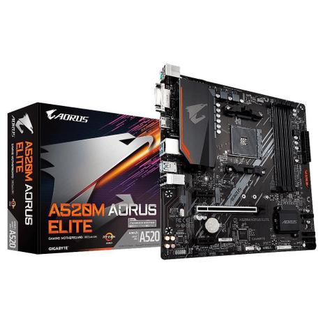 Placa Mãe Gigabyte A520M AORUS ELITE, AMD AM4, DDR4 Menor preço em Placa Mãe Gigabyte A520M AORUS ELITE, AMD AM4, DDR4
