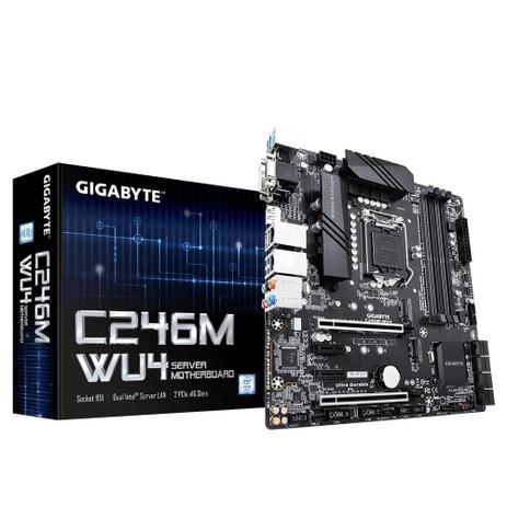 Placa Mãe Gigabyte DIMMs DDR4 ECC 2 slots PCIe x16 LAN Dual M.2 conexão USB 3.1 Tipo A C246M-WU44 Menor preço em Placa Mãe Gigabyte DIMMs DDR4 ECC 2 slots PCIe x16 LAN Dual M.2 conexão USB 3.1 Tipo A C246M-WU44