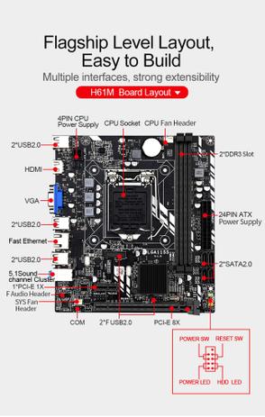 Placa Mãe INTEL H61 Socket LGA 1155 DDR3 - 2ª E 3ª Geração I3,I5,I7 - Premium Quality Menor preço em Placa Mãe INTEL H61 Socket LGA 1155 DDR3 - 2ª E 3ª Geração I3,I5,I7 - Premium Quality