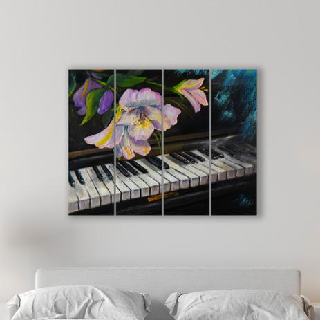 Placa Painel Decorativa em MDF Foto Piano e Flor Kit 4 Placas - Quartinhos Menor preço em Placa Painel Decorativa em MDF Foto Piano e Flor Kit 4 Placas - Quartinhos