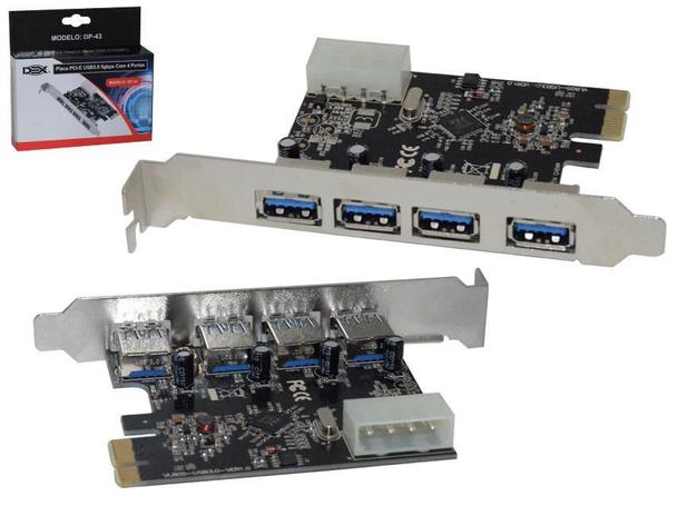 Placa PCI EXPRESS com 4 Saidas USB 3.0 5GBPS DP-43 DP-43 DEX Menor preço em Placa PCI EXPRESS com 4 Saidas USB 3.0 5GBPS DP-43 DP-43 DEX