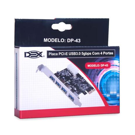 Placa Usb 3.0 5gbps Pci-e Express X1 Com 4 Portas Dp-43 Dex Menor preço em Placa Usb 3.0 5gbps Pci-e Express X1 Com 4 Portas Dp-43 Dex