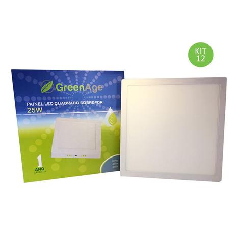 Plafon Led Sobrepor 25w Branco Frio Quadrado Kit 12 - Green age é boa?