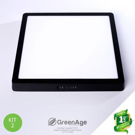 Plafon Led Sobrepor 25w Branco Frio Quadrado Preto Bivolt Kit 2 - Green Age Menor preço em Plafon Led Sobrepor 25w Branco Frio Quadrado Preto Bivolt Kit 2 - Green Age