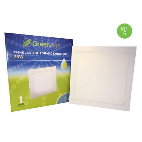 Plafon Painel Led Embutir 25w Branco Frio Quadrado Kit 6 - Green age Menor preço em Plafon Painel Led Embutir 25w Branco Frio Quadrado Kit 6 - Green age