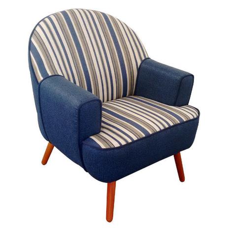 Poltrona Decorativa Agata Pés Palito Listrada Azul - Konfort Menor preço em Poltrona Decorativa Agata Pés Palito Listrada Azul - Konfort